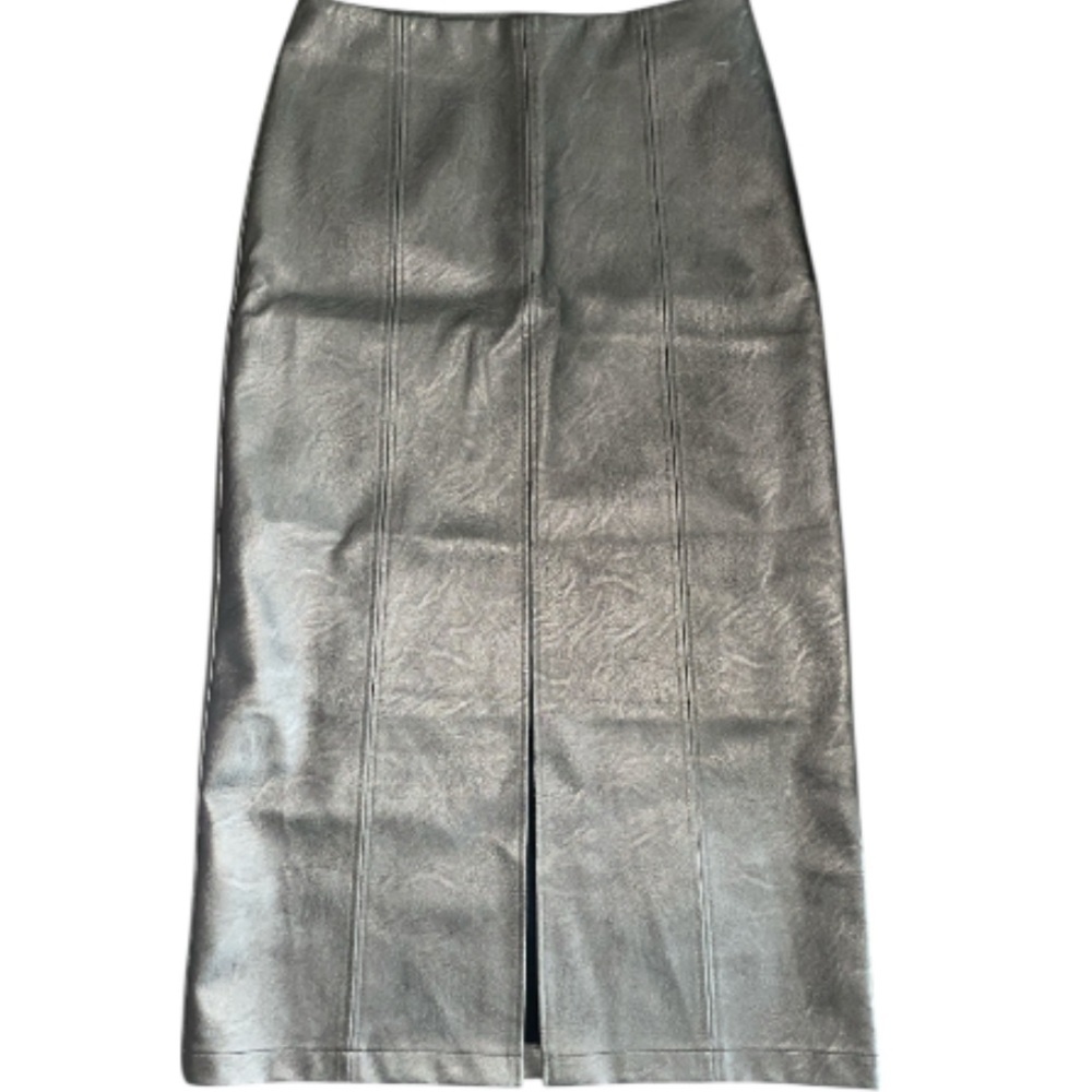 Topshop metallic faux leather maxi skirt in gunmetal - Picture 2 of 4